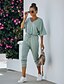 cheap Two Piece Sets-Women&#039;s Home Cotton Blend Normal T-shirt Pant V Neck Suits Half Sleeve Basic Spring &amp; Summer Solid Colored S Green