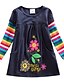 cheap Girls&#039; Dresses-Kids Little Girls&#039; Dress Blue Rainbow Striped Embroidered Navy Blue Knee-length Long Sleeve Flower Active Dresses Children&#039;s Day Regular Fit