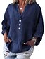 preiswerte Tops &amp; Blouses-Damen Bluse Hemd Langarm Glatt Solide V-Ausschnitt Taste Grundlegend Oberteile Lose Blau Grau Grün