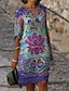 cheap Casual Dresses-Women&#039;s Shift Dress Knee Length Dress - Half Sleeve Floral Print Summer V Neck Casual Hot vacation dresses Loose 2020 Purple M L