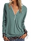 cheap T-Shirts-Women&#039;s T shirt Solid Colored Long Sleeve Zipper Quarter Zip V Neck Basic Casual Tops Cotton Blue Wine Army Green