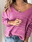 cheap Sweaters-Women&#039;s Pullover Striped Knitted Basic Long Sleeve Loose Sweater Cardigans Fall Winter V Neck Purple Gray White