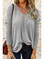billige Sweaters-Dame Plusstørrelser Bluse Skjorte Ensfarvet Langærmet V-hals Basale Toppe Sort Blå Lyserød