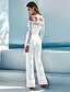 cheap Jumpsuits &amp; Rompers-Women&#039;s Elegant Sexy Party Wedding Holiday Off Shoulder 2022 White Jumpsuit Solid Color Backless Lace Lace Trims