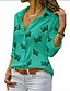 baratos Tops &amp; Blouses-Mulheres Blusa Camisa Social Verde Azul Roxo Imprimir Borboleta Casual Diário Manga Longa Colarinho de Camisa Básico Padrão S