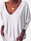 baratos T-shirts-Mulheres Camisa Henley Camiseta Cor sólida Tecido Cor Sólida Decote V Botão Básico Casual Blusas Solto Azul Branco Preto