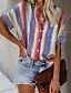cheap Tops &amp; Blouses-Women&#039;s Blouse Shirt Striped Patchwork Print Shirt Collar Tops Basic Top White Orange Light Blue