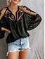 preiswerte Tops &amp; Blouses-Damen Glatt Einfarbig Strasse Langarm Bluse Hemd V Ausschnitt Gitter Spitze Oberteile locker Weiß Schwarz S