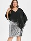 cheap Plus Size Dresses-Women&#039;s Bodycon Short Mini Dress Black 3/4 Length Sleeve Solid Colored Color Block Sequins Patchwork Deep V Elegant Chiffon Slim XL XXL 3XL 4XL 5XL / Plus Size / Plus Size