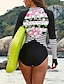 billige Beach Dresses-Dame badedragt Badetøj Elastisk SPF50 Forside Lynlås Langærmet - Blomstret Svømning Vandsport Sommer
