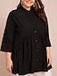 cheap Plus Size Tops-Women&#039;s Blouse Shirt Solid Colored Pleated Round Neck Tops Basic Basic Top Black