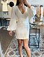 preiswerte Bodycon Kleider-Damen Minikleid Etuikleid Weiß Langarm V Ausschnitt Herbst Frühling Sexy Laternenärmel 2022 Schlank S M L XL / Sommer