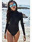 cheap One-Pieces-Women&#039;s Swimwear One Piece Rash Guard Plus Size Swimsuit Solid Color Slim Black Padded Bathing Suits Fashion / Padded Bras