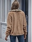 cheap Furs &amp; Leathers-Women&#039;s Teddy Coat Fall &amp; Winter Daily Regular Coat Regular Fit Basic Jacket Long Sleeve Patchwork Leopard Print Khaki