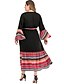 cheap Plus Size Dresses-Women&#039;s A Line Dress Maxi long Dress Black Long Sleeve Print Patchwork Print Summer V Neck Casual Flare Cuff Sleeve 2021 L XL XXL 3XL 4XL