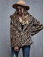 cheap Furs &amp; Leathers-Women&#039;s Teddy Coat Fall &amp; Winter Daily Going out Regular Coat Regular Fit Basic Jacket Long Sleeve Patchwork Leopard Light Brown