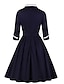 cheap Elegant Dresses-Women&#039;s Swing Dress Knee Length Dress Blue Wine Half Sleeve Print Zipper Patchwork Fall V Neck Hot Vintage Slim 2021 S M L XL XXL 3XL 4XL / Cotton / Cotton