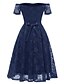 abordables Vestidos de Nochevieja-Mujer Vestido de una línea Mini vestido corto Azul Marino Manga Corta Color sólido Encaje Lazo Verano Hombros Caídos caliente Sensual 2021 S M L XL XXL