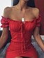 preiswerte Minikleider-Damen Minikleid Urlaubskleid Etuikleid Rote Einfarbig Kurzarm Sommer Frühling Patchwork Sexy Schulterfrei Schlank 2023 S M L XL