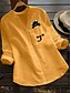 preiswerte Tops &amp; Blouses-Damen Bluse Hemd Langarm Katze V-Ausschnitt Bedruckt Grundlegend Oberteile Regular Fit Baumwolle Gelb Grau Grün