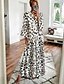 cheap Maxi Dresses-Women&#039;s Swing Dress Maxi long Dress White Gray 3/4 Length Sleeve Leopard Print Fall Summer V Neck Hot Casual 2021 S M L XL XXL 3XL 4XL 5XL