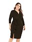 cheap Plus Size Dresses-Women&#039;s Sheath Dress Knee Length Dress Black Wine Long Sleeve Solid Color Ruched Fall V Neck Casual 2021 XL XXL 3XL 4XL 5XL