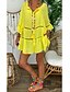 cheap Tops &amp; Blouses-Women&#039;s Blouse Eyelet top Peplum Solid Colored Cut Out Round Neck Basic Tops Loose Yellow Khaki White
