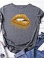 cheap T-Shirts-Women&#039;s T shirt Mouth Print Round Neck Basic Tops 100% Cotton White Black Yellow