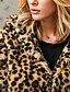 billige Pels og lær til damer-kvinners leopard fuskepelsfrakk langermet parkajakke utedress vinter varm glidelås med hettejakke med lomme khaki