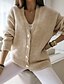cheap Sweaters-Women&#039;s Cardigan Solid Colored Long Sleeve Sweater Cardigans Winter V Neck Khaki Black