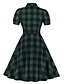 cheap Elegant Dresses-Women&#039;s Swing Dress Knee Length Dress Green Short Sleeve Plaid Summer V Neck Hot Elegant 2021 S M L XL XXL