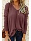 billige Sweaters-Dame Plusstørrelser Bluse Skjorte Ensfarvet Langærmet V-hals Basale Toppe Sort Blå Lyserød