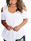 cheap T-Shirts-Women&#039;s Blouse Shirt Solid Color Flowing tunic V Neck Basic Tops Cotton Lake blue Wine ArmyGreen