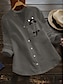economico Tops &amp; Blouses-Per donna Blusa Camicia Manica lunga Gatto A V Stampa Essenziale Top Standard Cotone Giallo Grigio Verde
