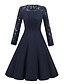 cheap Party Dresses-Women&#039;s A Line Dress Knee Length Dress Black Navy Blue Long Sleeve Solid Color Lace Patchwork Fall Round Neck Sexy Party Slim 2021 S M L XL XXL