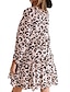 billige Afslappede kjoler-Dame A Linje Kjole Kort minikjole Hvid Langærmet Leopard Drapering Efterår V-hals Afslappet 2021 S M L XL XXL 3XL