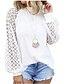 cheap T-Shirts-Women&#039;s Blouse Eyelet top Shirt Solid Colored Long Sleeve Lace Patchwork Print Round Neck Basic Tops Loose Wine Gray Green