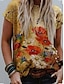 cheap T-Shirts-Women&#039;s T shirt Tee Floral Galaxy Flower Yellow Print Short Sleeve Daily Basic Round Neck Form Fit Summer