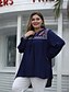 economico Top taglie forti-Per donna maglietta Tinta unita Manica lunga Con stampe A V Top Essenziale Top basic Blu