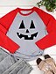 cheap HALLOWEEN-Women&#039;s Halloween T shirt Graphic Color Block Graphic Prints Long Sleeve Print Round Neck Tops 100% Cotton Basic Halloween Basic Top White Black Red