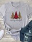 billige Christmas Tops-Dame Jul T-shirt Grafisk Leopard Grafiske tryk Trykt mønster Rund hals Toppe 100 % bomuld Basale Jul Grundlæggende top Hvid Lilla Rød