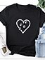 economico T-shirts-Per donna maglietta Con cuori Animali Rotonda Stampa Essenziale Top 100% cotone Nero Grigio Bianco