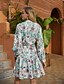 cheap Casual Dresses-Women&#039;s A Line Dress Short Mini Dress Green Long Sleeve Floral Ruffle Print Fall Winter Round Neck Casual Going out Lantern Sleeve 2021 S M L XL