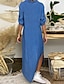 cheap Maxi Dresses-Women&#039;s Long Dress Maxi Dress Denim Dress Blue Half Sleeve Split Pure Color V Neck Fall Spring Stylish Casual Loose Fit M L XL XXL