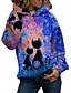 preiswerte Two Piece Sets-Damen Katze Kapuzenshirt Zur Seite fahren Andere Drucke Täglich Alltag Kapuzenpullover Sweatshirts Blau Purpur Gelb