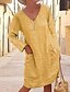 cheap Casual Dresses-Women&#039;s Shift Dress Knee Length Dress Yellow Gray Khaki Black Light Blue Long Sleeve Solid Color Fall V Neck Hot Casual Loose 2021 S M L XL XXL 3XL 4XL 5XL