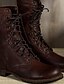 cheap Boots-Women&#039;s Boots Combat Boots Daily Solid Colored Mid Calf Boots Winter Lace-up Chunky Heel Round Toe Vintage Punk &amp; Gothic British PU Lace-up Brown