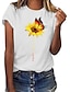 baratos T-shirts-Mulheres Camiseta Floral Borboleta Flor Estampado Decote Redondo Blusas 100% Algodão Básico Camisetas Básicas Branco / Spot de Luz Multi-Colorida