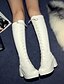 cheap Boots-Women&#039;s Boots Block Heel Boots Lolita Lace Up Boots Daily Solid Colored Knee High Boots Wedge Heel Round Toe Casual PU Lace-up Black White