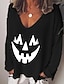 cheap HALLOWEEN-Women&#039;s Halloween T shirt Graphic Graphic Prints Pumpkin Long Sleeve Print V Neck Basic Tops White Black Blue